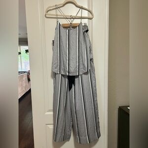 🖤🤍 VS Black & White Striped Satin Wide Leg Palazzo Pants & Tank Set 🤍🖤